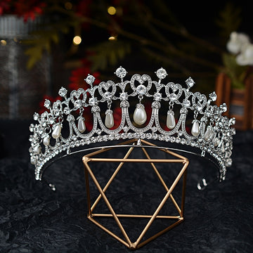 Baroque Crystal Pearl Bridal Tiaras Diana Crown Rhinestone Pageant Diadem Bride Headband Wedding Hair Accessories Tiara De Noiva daiiibabyyy